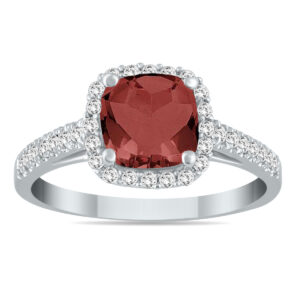 5MM Cushion Cut Garnet and Diamond Halo Ring in 10K White Gold- SPR55178GT