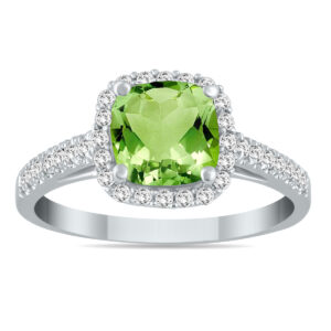 5MM Cushion Cut Peridot and Diamond Halo Ring in 10K White Gold- SPR55178PD