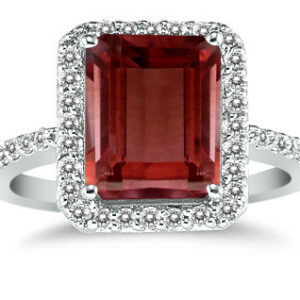 Garnet and Diamond Halo Cocktail Ring in 14K White Gold- SPR7769GT