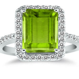 Peridot and Diamond Halo Cocktail Ring in 14K White Gold- SPR7769PD