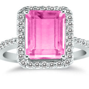 Pink Topaz and Diamond Halo Cocktail Ring in 14K White Gold- SPR7769PZ