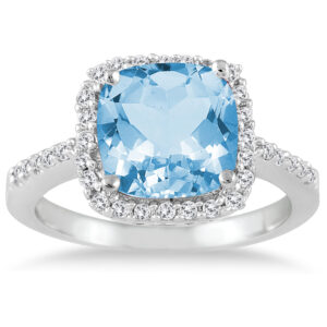 2 1/2 Carat Cushion Cut Blue Topaz and Diamond Ring 14K White Gold- SPR7774BT