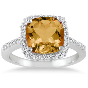 2 1/2 Carat Cushion Cut Citrine and Diamond Ring 14K White Gold- SPR7774CT