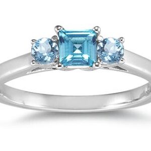 3 Stone Blue Topaz Ring 14K White Gold- SPR7808BT