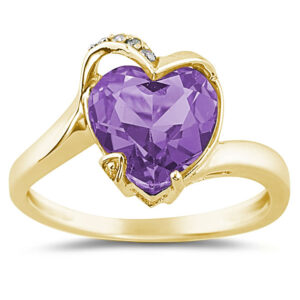 Heart Shaped Amethyst and Diamond Curve Ring in 14K Yellow Gold- SPR7877AM