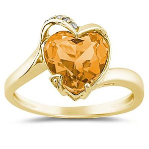 Heart Shaped Citrine and Diamond Curve Ring in 14K Yellow Gold- SPR7877CT