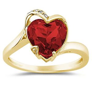 Heart Shaped Garnet and Diamond Curve Ring in 14K Yellow Gold- SPR7877GT