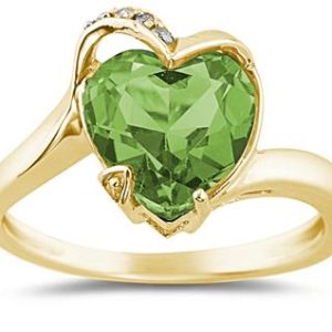Heart Shaped Peridot and Diamond Curve Ring in 14K Yellow Gold- SPR7877PD