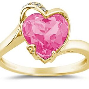 Heart Shaped Pink Topaz and Diamond Curve Ring in 14K Yellow Gold- SPR7877PZ