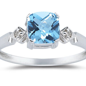 Cushion Cut Blue Topaz & Diamond Ring in 10k White Gold- SPR7942BT