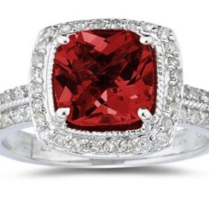 2 1/2 Carat Cushion Cut Garnet & Diamond Ring in 14K White Gold- SPR8017GT