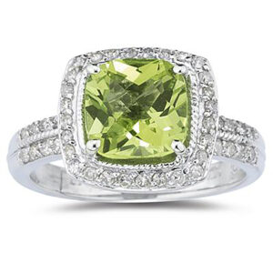 2 1/2 Carat Cushion Cut Peridot & Diamond Ring in 14K White Gold- SPR8017PD