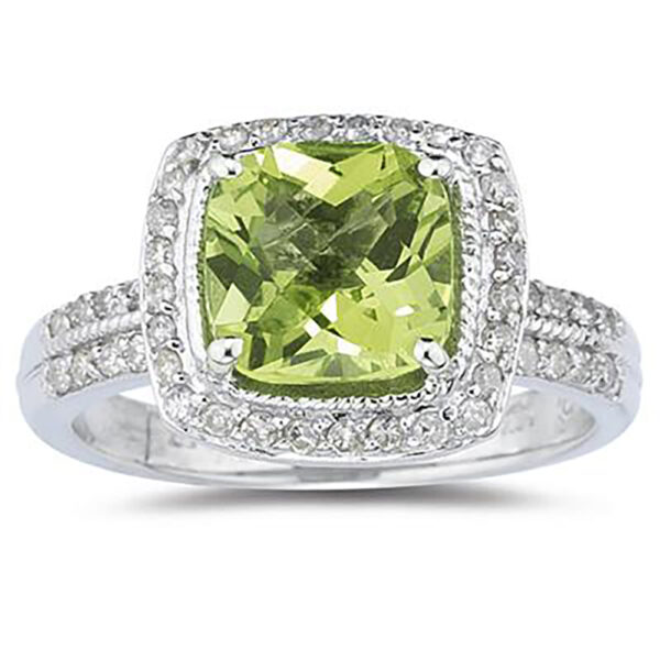 2 1/2 Carat Cushion Cut Peridot & Diamond Ring in 14K White Gold- SPR8017PD