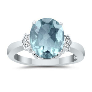 Aquamarine and Diamond Ring in 10K White Gold- SPR8022AQ