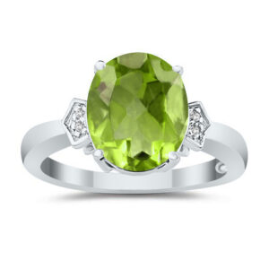 Peridot and Diamond Ring in 10k White Gold- SPR8022PD