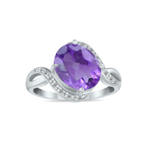 Oval Shaped Amethyst and Diamond Curve Ring in 10K White Gold- SPR8046AM