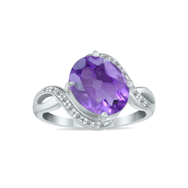 Oval Shaped Amethyst and Diamond Curve Ring in 10K White Gold- SPR8046AM
