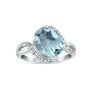 Oval Shaped Aquamarine and Diamond Curve Ring in 10K White Gold- SPR8046AQ