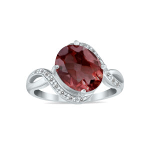 Oval Shaped Garnet and Diamond Curve Ring in 10K White Gold- SPR8046GT