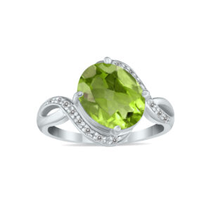Oval Shaped Peridot and Diamond Curve Ring in 10K White Gold- SPR8046PD