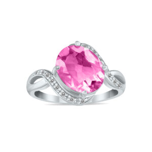Oval Shaped Pink Topaz and Diamond Curve Ring in 10K White Gold- SPR8046PZ