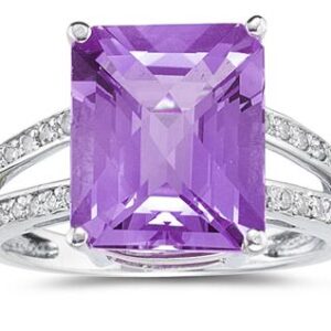 7 Carat Emerald Cut Amethyst and Diamond Ring 10k White Gold- SPR8047AM