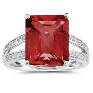 7 Carat Emerald Cut Garnet and Diamond Ring 10k White Gold- SPR8047GT