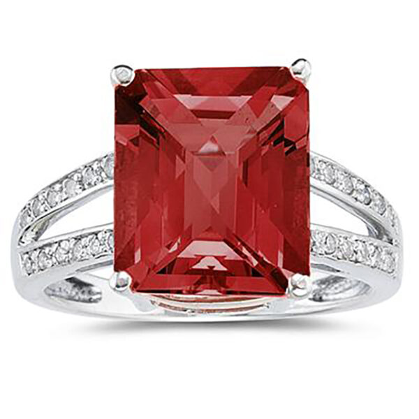 7 Carat Emerald Cut Garnet and Diamond Ring 10k White Gold- SPR8047GT
