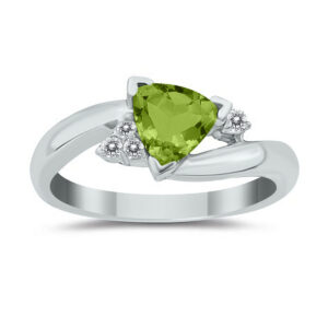 Trillion Cut Peridot and Diamond Ring in 14K White Gold- SPR8072PD