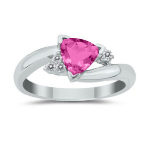 Trillion Cut Pink Topaz and Diamond Ring in 14K White Gold- SPR8072PZ