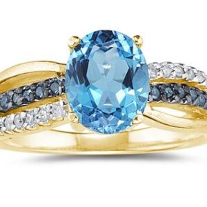 Blue Topaz and Blue and White Diamond Ring in 10K Yellow Gold- SPR8094BLBT