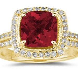 2 1/2 Carat Cushion Cut Garnet & Diamond Ring in 14K Yellow Gold- SPR8096GT