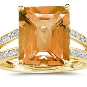 Emerald Cut Citrine and Diamond Ring 10k Yellow Gold- SPR8108CT