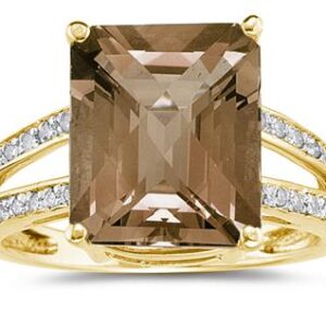 Emerald Cut Smokey Quartz and Diamond Ring 10k Yellow Gold- SPR8108SQ