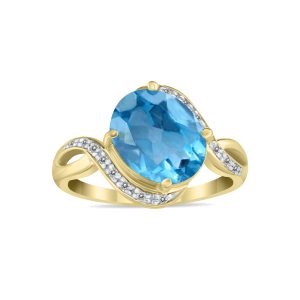 Oval Shaped Blue Topaz and Diamond Curve Ring in 10K Yellow Gold- SPR8109BT