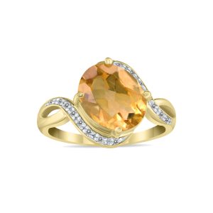 Oval Shaped Citrine and Diamond Curve Ring in 10K Yellow Gold- SPR8109CT