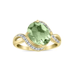 Oval Shaped Green Amethyst and Diamond Curve Ring in 10K Yellow Gold- SPR8109GA