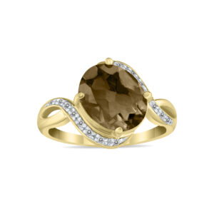 Oval Shaped Smokey Quartz and Diamond Curve Ring in 10K Yellow Gold- SPR8109SQ
