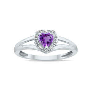 Heart Shape Amethyst and Diamond Ring in 10K White Gold- SPR8149AM