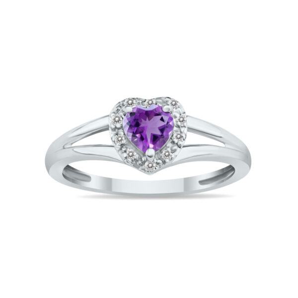 Heart Shape Amethyst and Diamond Ring in 10K White Gold- SPR8149AM