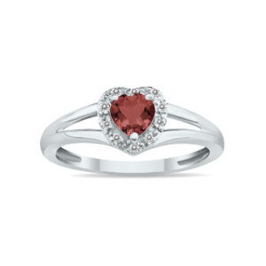 Heart Shape Garnet and Diamond Ring in 10K White Gold- SPR8149GT