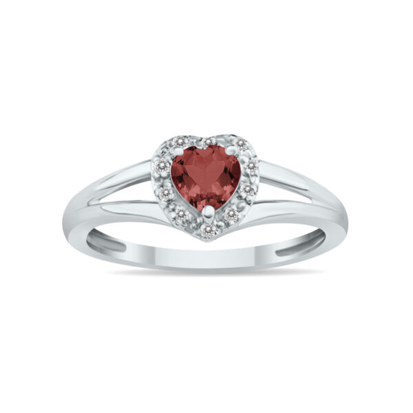 Heart Shape Garnet and Diamond Ring in 10K White Gold- SPR8149GT