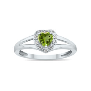 Heart Shape Peridot and Diamond Ring in 10K White Gold- SPR8149PD