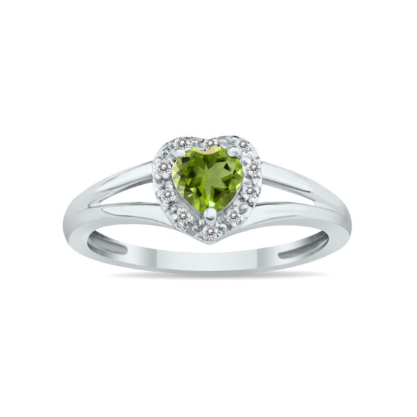 Heart Shape Peridot and Diamond Ring in 10K White Gold- SPR8149PD