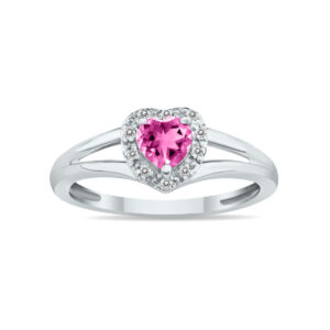 Heart Shape Pink Topaz and Diamond Ring in 10K White Gold- SPR8149PT