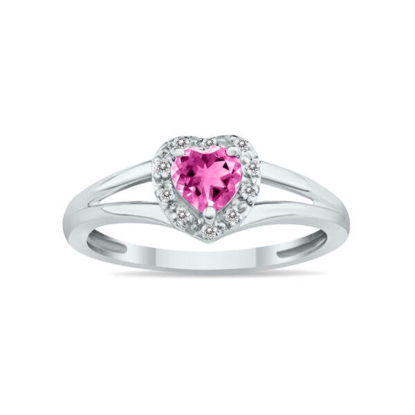 Heart Shape Pink Topaz and Diamond Ring in 10K White Gold- SPR8149PT