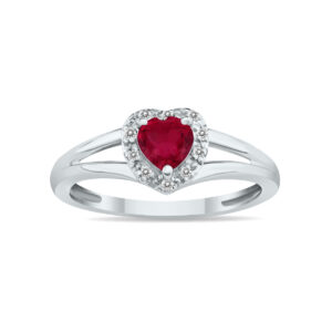 Heart Shape Ruby and Diamond Ring in 10K White Gold- SPR8149RB