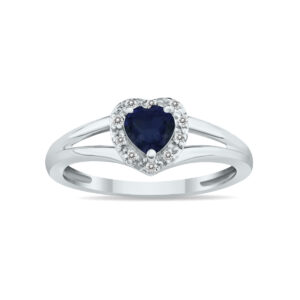 Heart Shape Sapphire and Diamond Ring in 10K White Gold- SPR8149SP