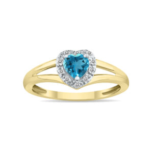 Heart Shape Blue Topaz and Diamond Ring in 10K Yellow Gold- SPR8150BT