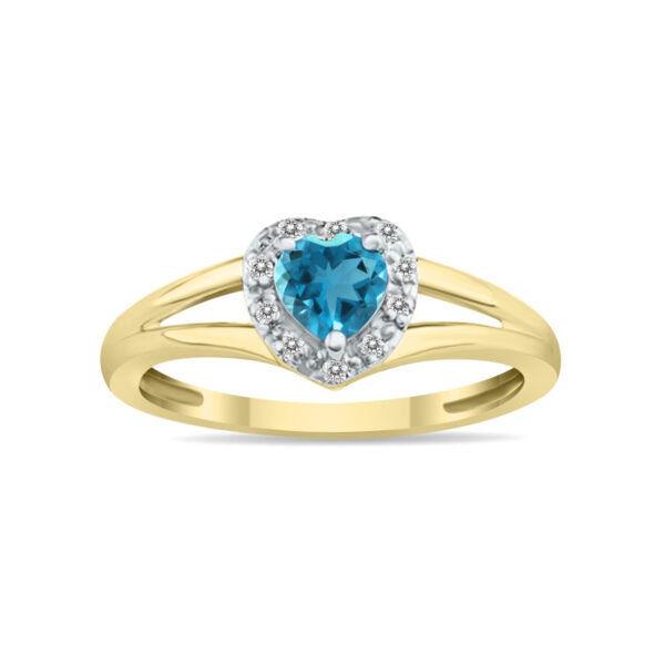 Heart Shape Blue Topaz and Diamond Ring in 10K Yellow Gold- SPR8150BT